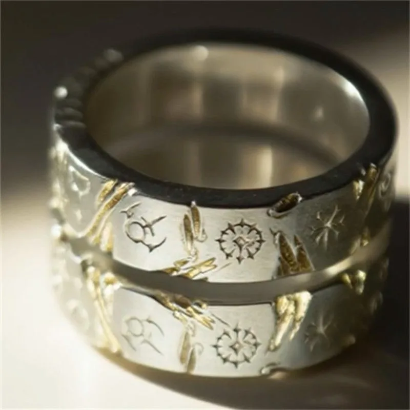 Retro Star Dome Rune Impression Ring for Men and Women Exquisite Fashion Creative Simple Versatile Ring