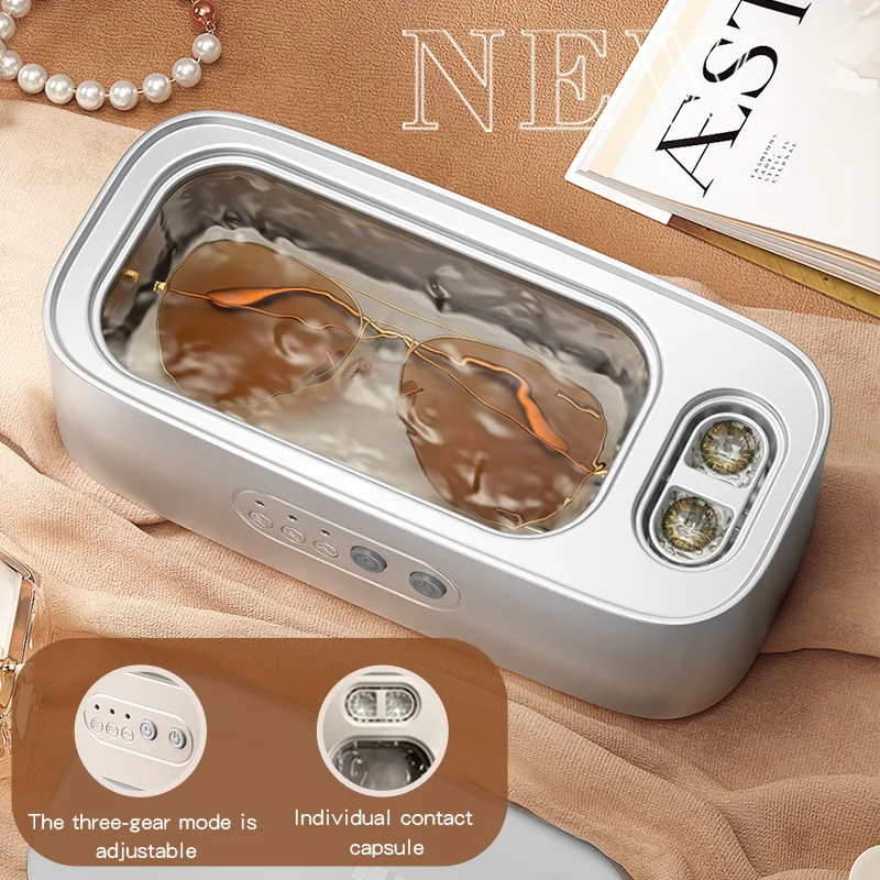 Upgrade Ultrasonic Cleaner 48Khz High Frequency White Machine for Contact Lens Glasses Jewelry Cleaning