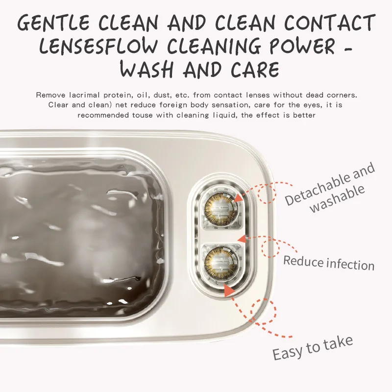 Upgrade Ultrasonic Cleaner 48Khz High Frequency White Machine for Contact Lens Glasses Jewelry Cleaning