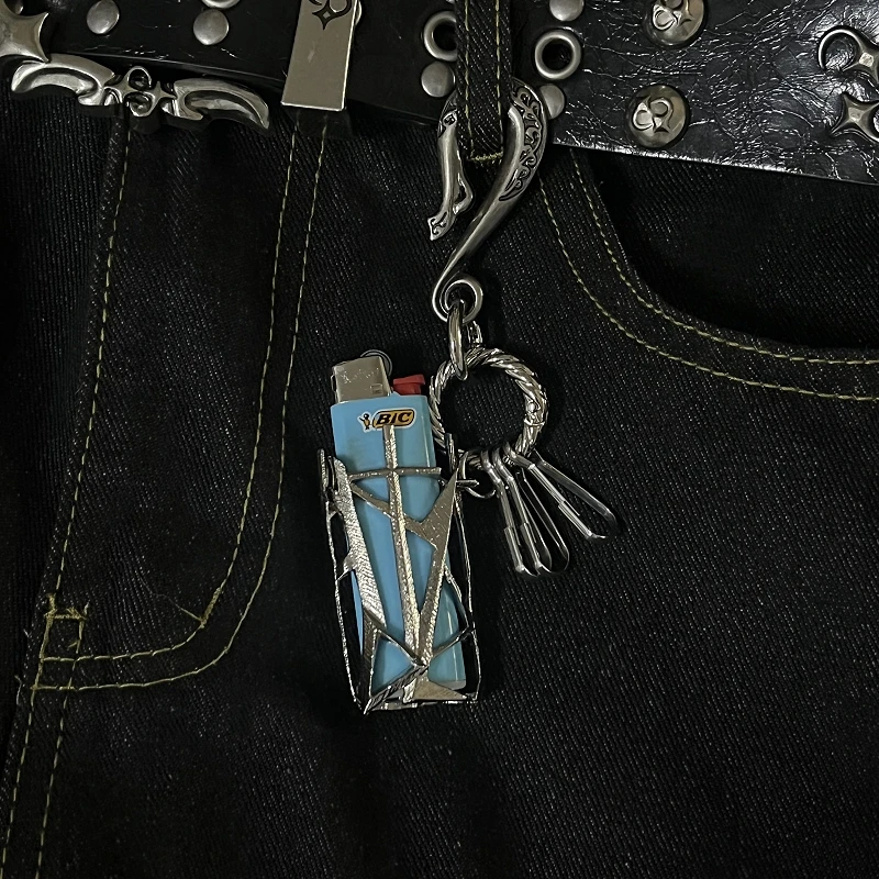 Transformable Cyberpunk-Style Metal Lighter Case & Keychain, Waist Fashion Accessory with High-Street Premium Texture
