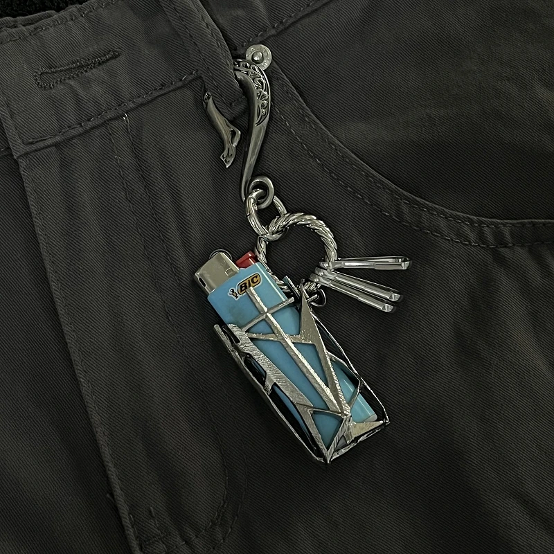 Transformable Cyberpunk-Style Metal Lighter Case & Keychain, Waist Fashion Accessory with High-Street Premium Texture