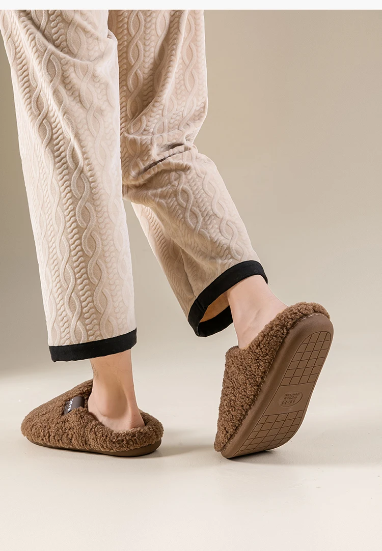 Men's Autumn Winter Slippers Indoor House Shoes, Non-Slip Warm Soft Plush Slip-Ons, Couple's Cozy Breathable Quiet Home Slippers