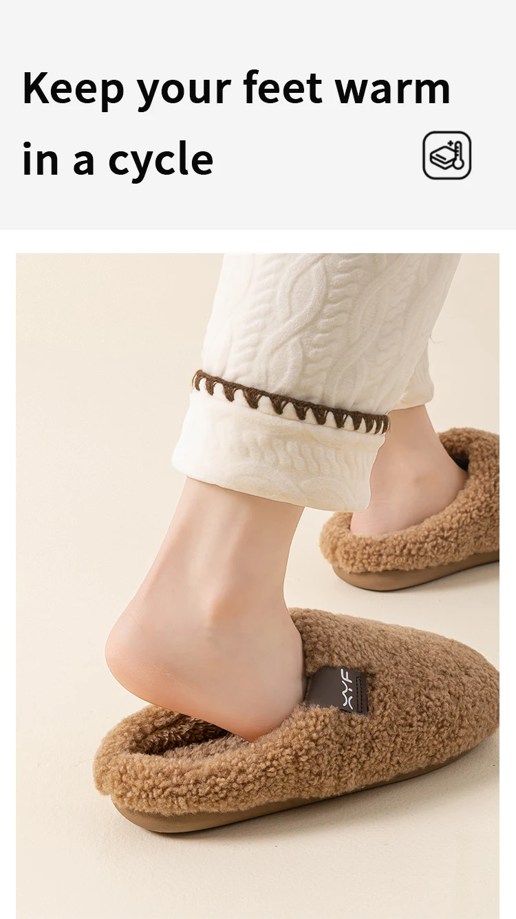 Men's Autumn Winter Slippers Indoor House Shoes, Non-Slip Warm Soft Plush Slip-Ons, Couple's Cozy Breathable Quiet Home Slippers