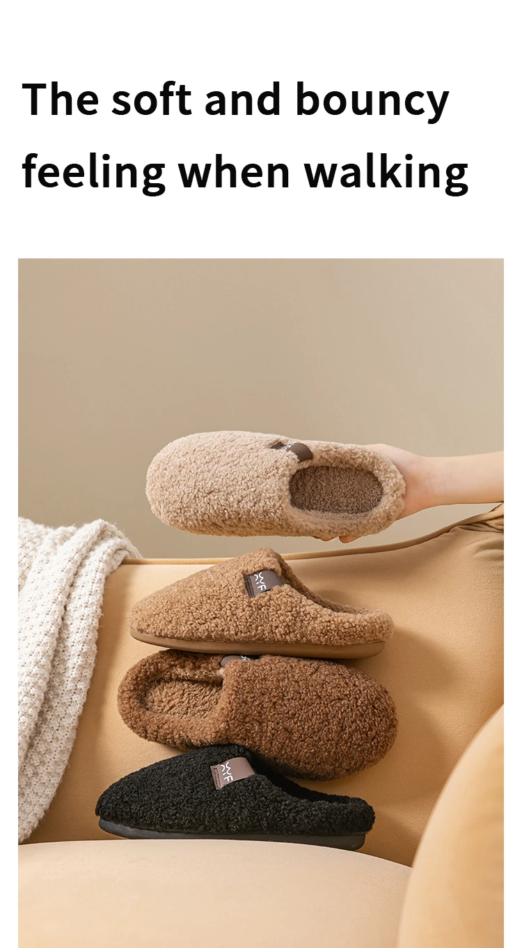 Men's Autumn Winter Slippers Indoor House Shoes, Non-Slip Warm Soft Plush Slip-Ons, Couple's Cozy Breathable Quiet Home Slippers