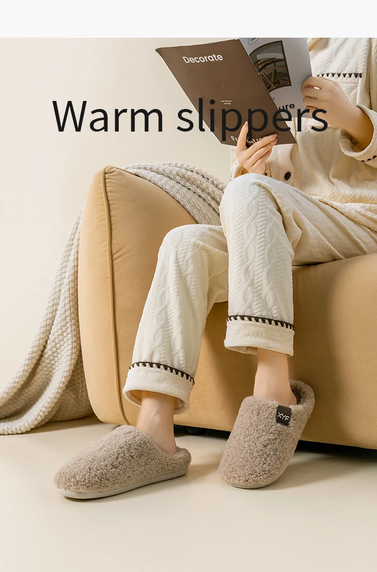 Men's Autumn Winter Slippers Indoor House Shoes, Non-Slip Warm Soft Plush Slip-Ons, Couple's Cozy Breathable Quiet Home Slippers