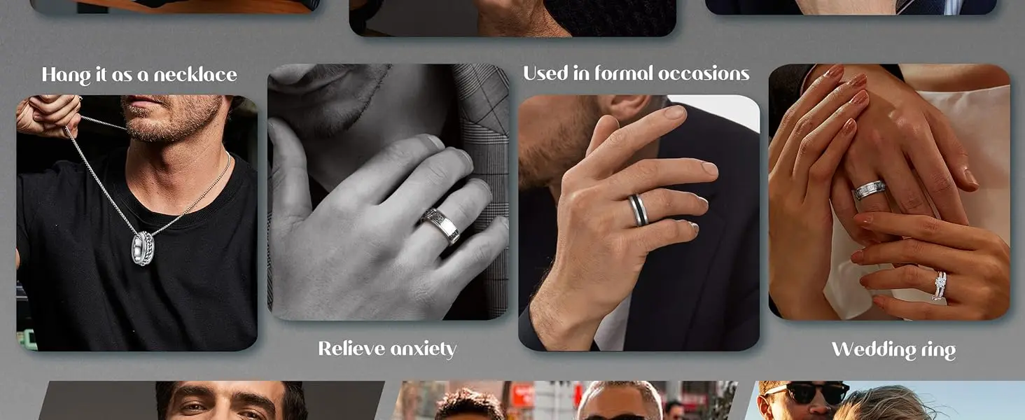 Bobisty 6Pcs Mens Rings 316L Stainless Steel for Men Women Vintage Thumb Engagement Ring Wedding Band Fidget Ring Set Jewel Gift