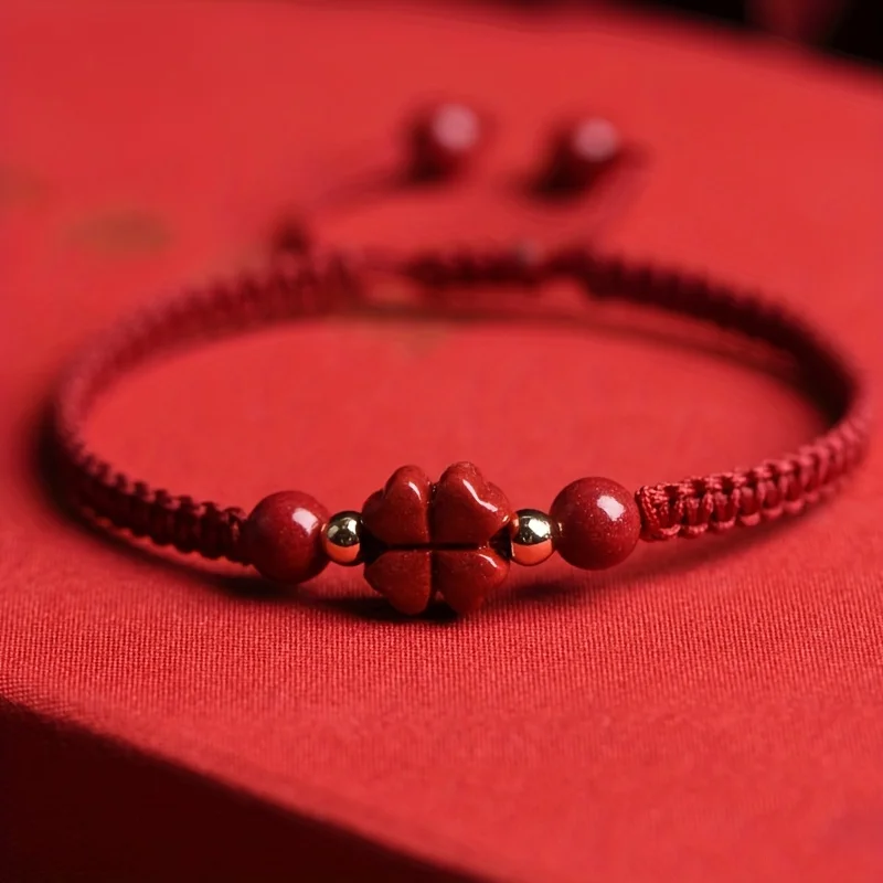 Braided Lucky Red Cord Bracelet - Four-Leaf Clover Peace & Happiness Charm