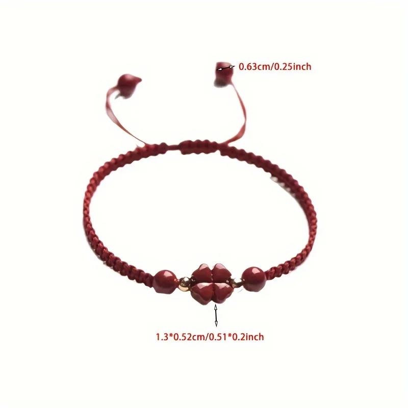 Braided Lucky Red Cord Bracelet - Four-Leaf Clover Peace & Happiness Charm