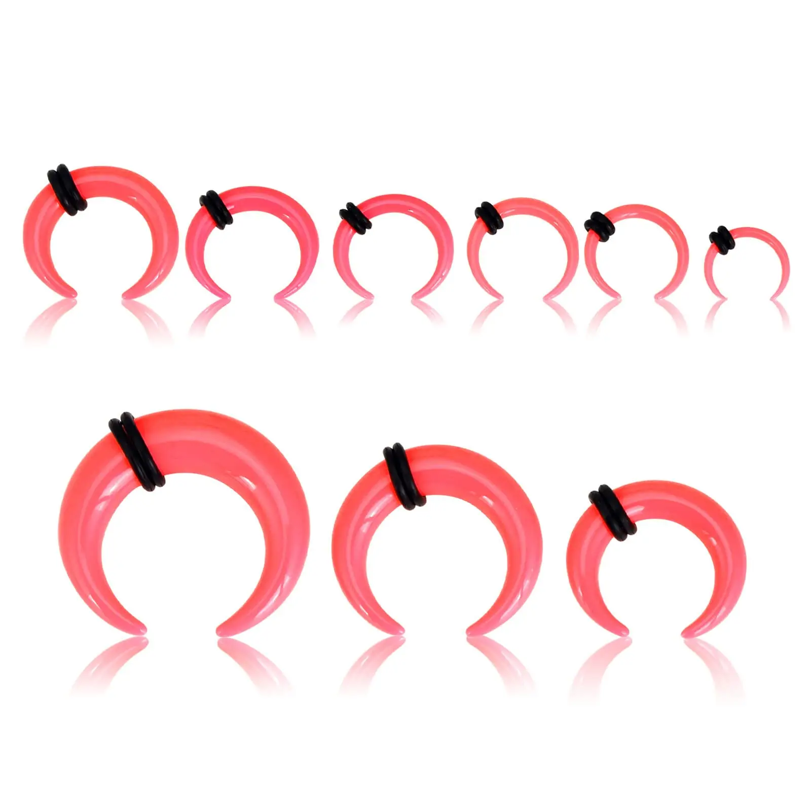 18Pcs Acrylic Septum Pincher Tapers C Shape Buffalo Ear Taper Kit Stretching Expander Rings for Nose Ear Gauges Pink