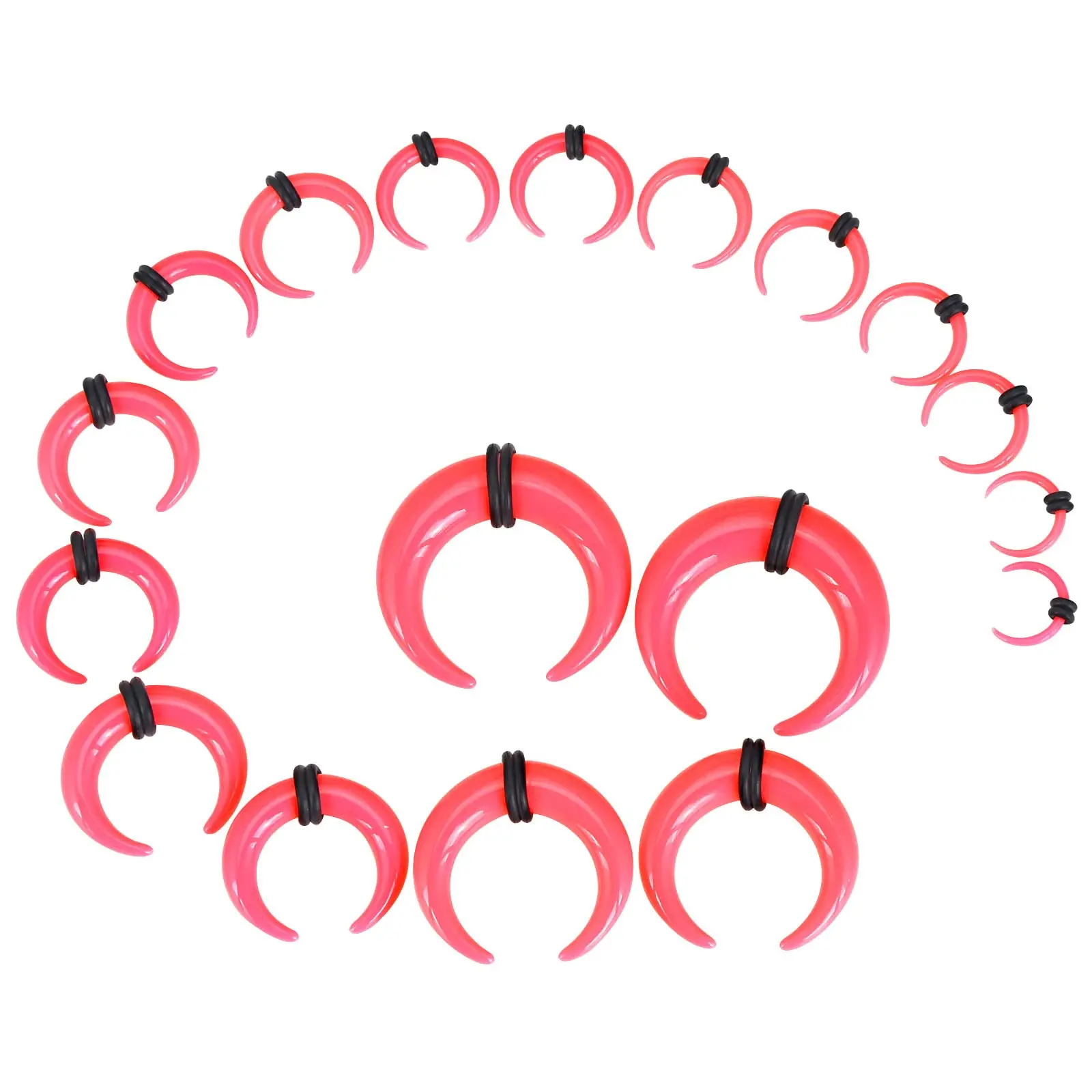18Pcs Acrylic Septum Pincher Tapers C Shape Buffalo Ear Taper Kit Stretching Expander Rings for Nose Ear Gauges Pink