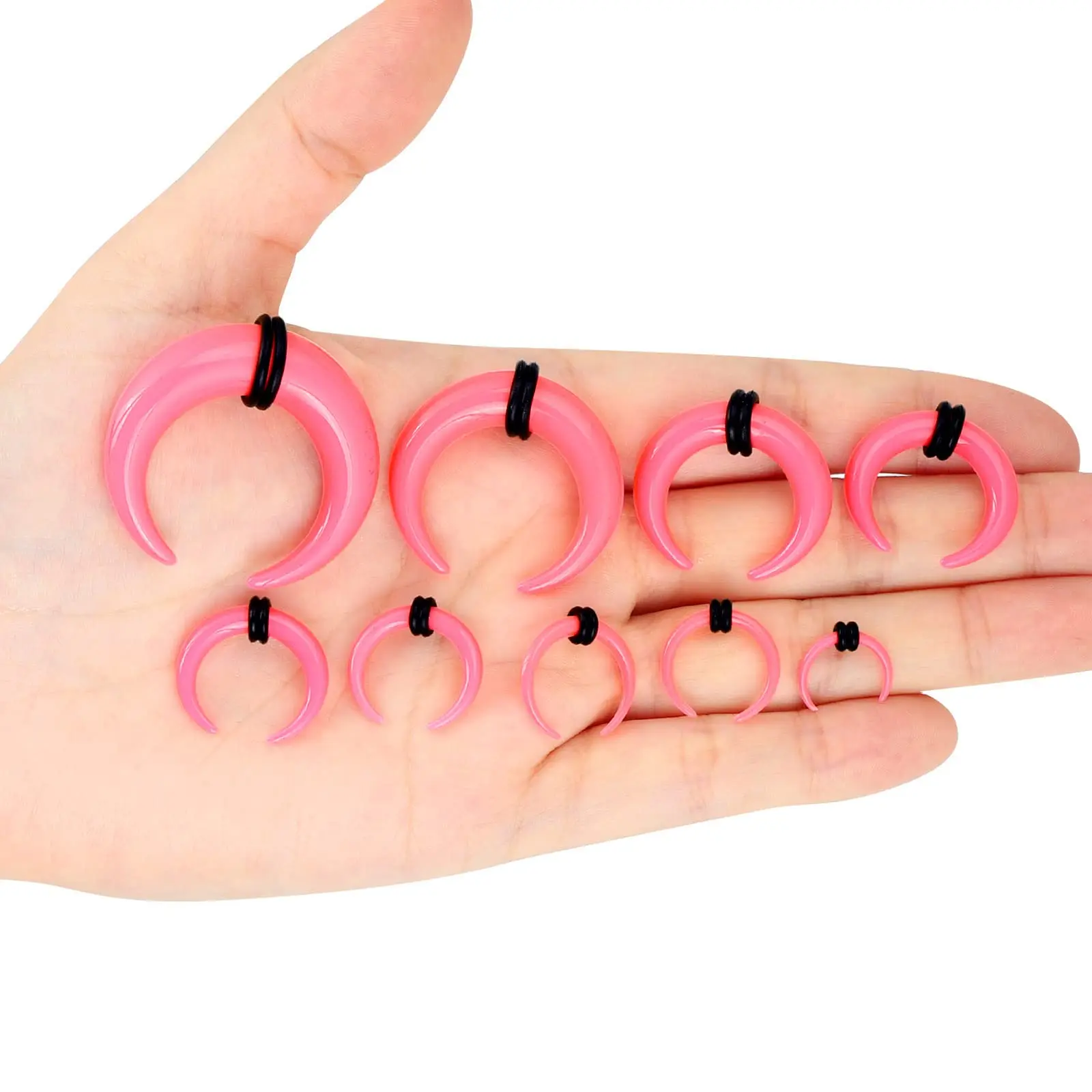 18Pcs Acrylic Septum Pincher Tapers C Shape Buffalo Ear Taper Kit Stretching Expander Rings for Nose Ear Gauges Pink