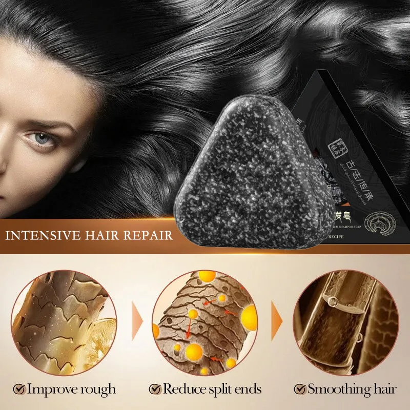 Natural Black Hair Shampoo Soap Handmade Bar With Ganoderma Polygonum Multiflorum Nourishing Shiny Hair Herbal Hair Growth Soap