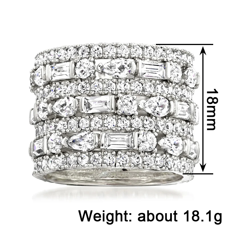Huitan Modern Fashion Design Women Wide Rings with Geometric Cubic Zirconia Wedding Trendy Female Rings Jewelry Drop Shipping
