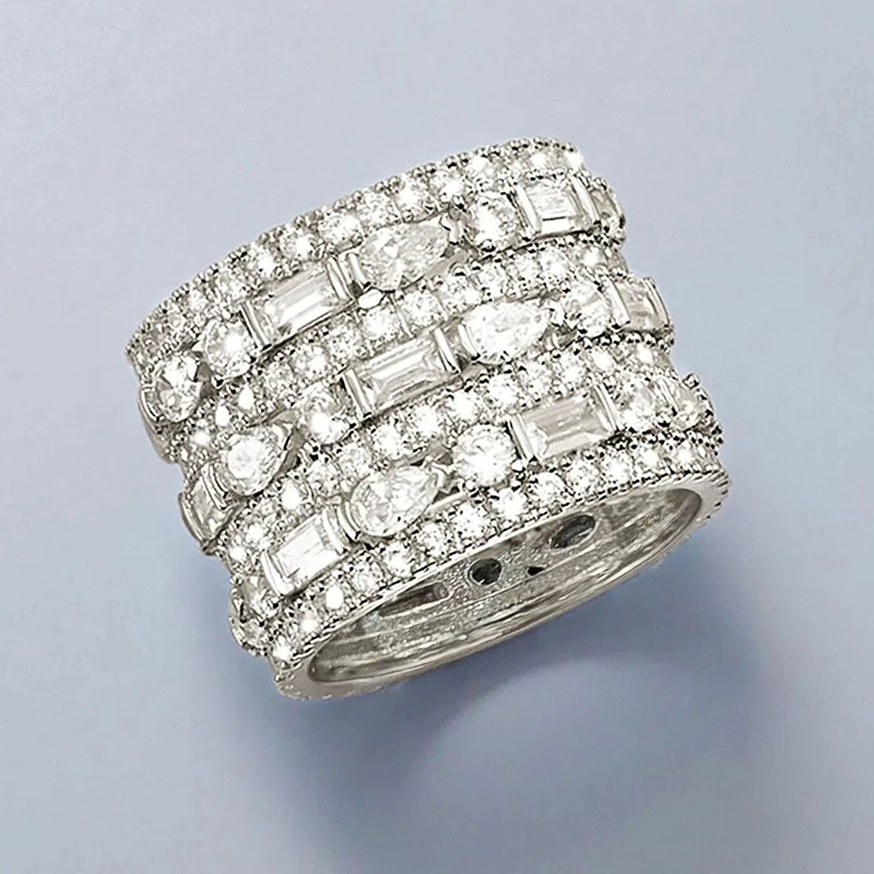 Huitan Modern Fashion Design Women Wide Rings with Geometric Cubic Zirconia Wedding Trendy Female Rings Jewelry Drop Shipping