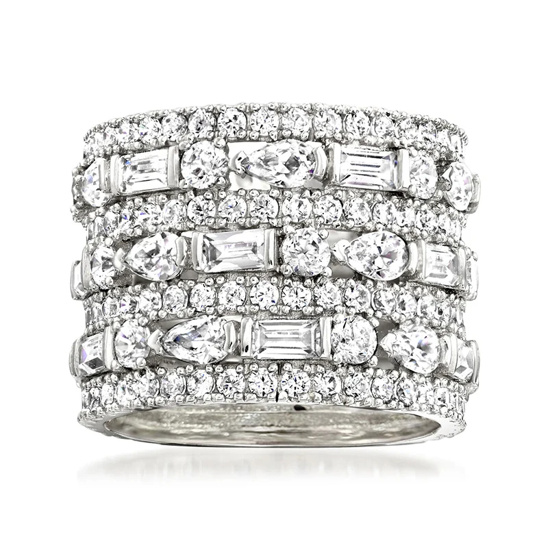 Huitan Modern Fashion Design Women Wide Rings with Geometric Cubic Zirconia Wedding Trendy Female Rings Jewelry Drop Shipping