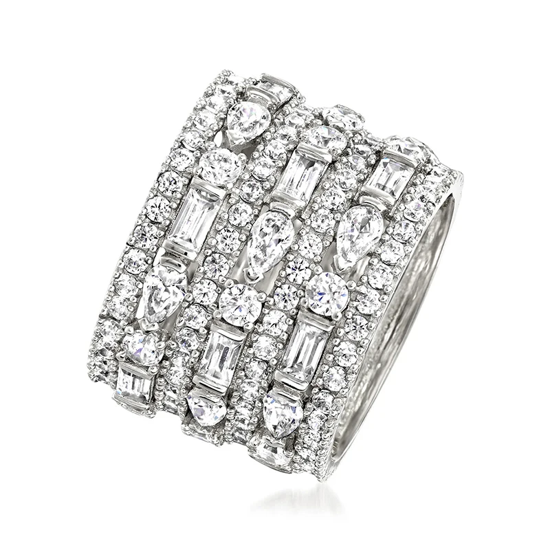Huitan Modern Fashion Design Women Wide Rings with Geometric Cubic Zirconia Wedding Trendy Female Rings Jewelry Drop Shipping
