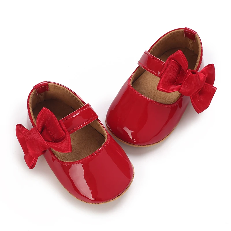 Spring and Autumn Red Comfortable Bow Detail Women's Baby Shoes for Newborns and Girls