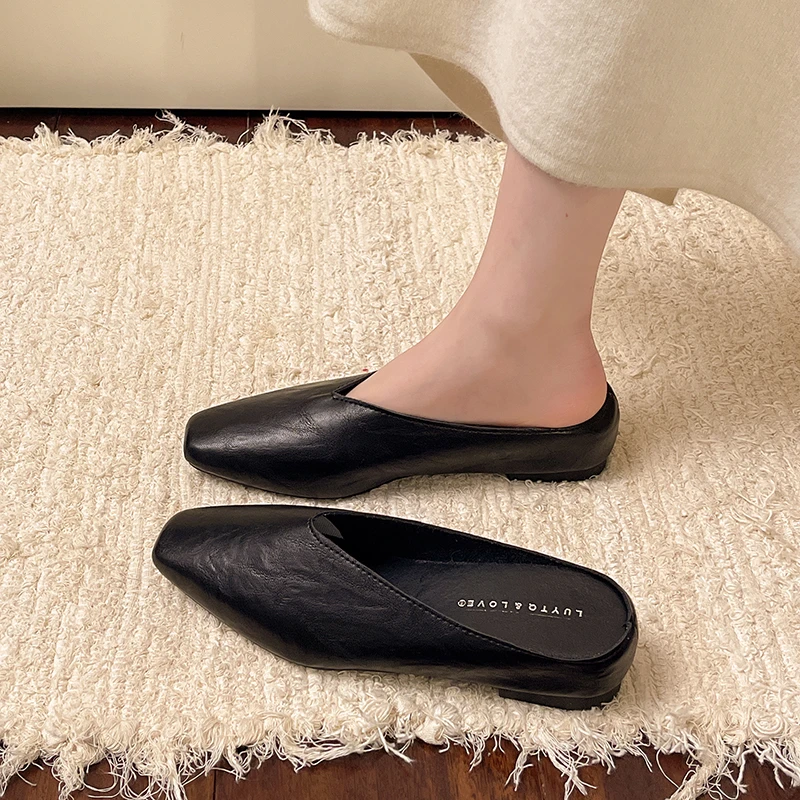 French Sandals Women's Outer Wear 2025 New Spring One-pedal Small Large Size Versatile Bag Head Half Slippers