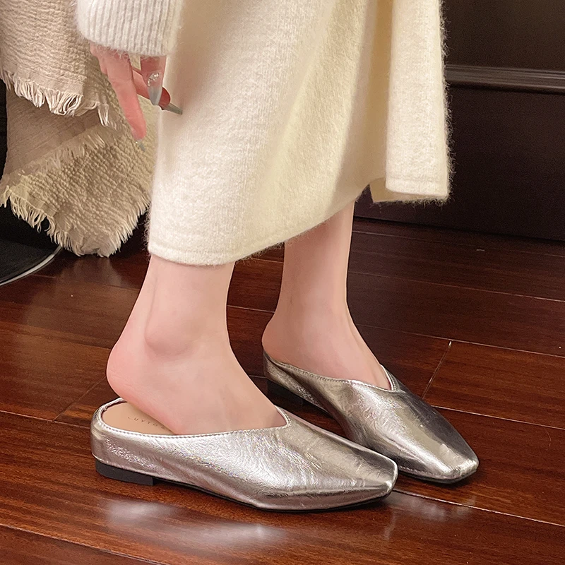 French Sandals Women's Outer Wear 2025 New Spring One-pedal Small Large Size Versatile Bag Head Half Slippers