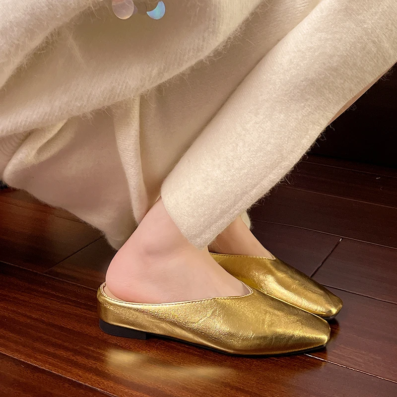 French Sandals Women's Outer Wear 2025 New Spring One-pedal Small Large Size Versatile Bag Head Half Slippers