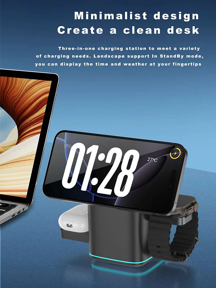 Wholesale Charging Mobile Phone Stand Magnetic Fast Charger Station 3 in 1 Charger Holder for iphone 17 16 15 14 Pro Max Samsung