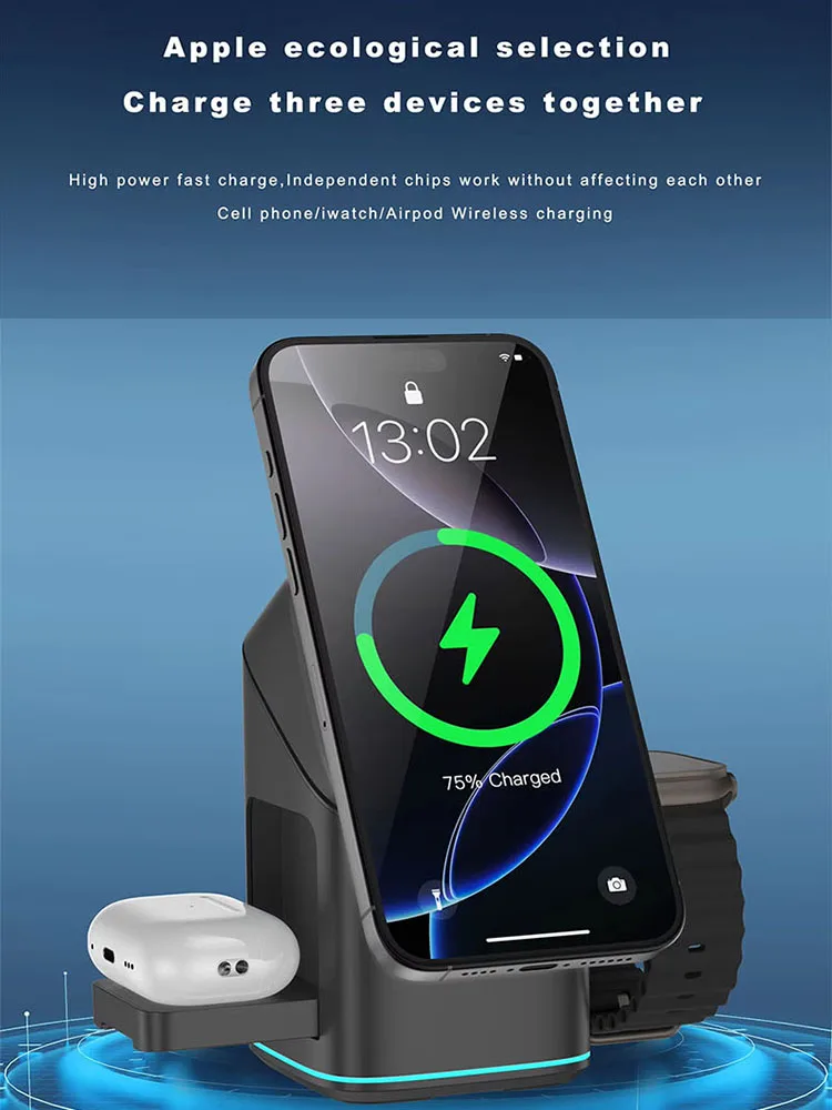 Wholesale Charging Mobile Phone Stand Magnetic Fast Charger Station 3 in 1 Charger Holder for iphone 17 16 15 14 Pro Max Samsung