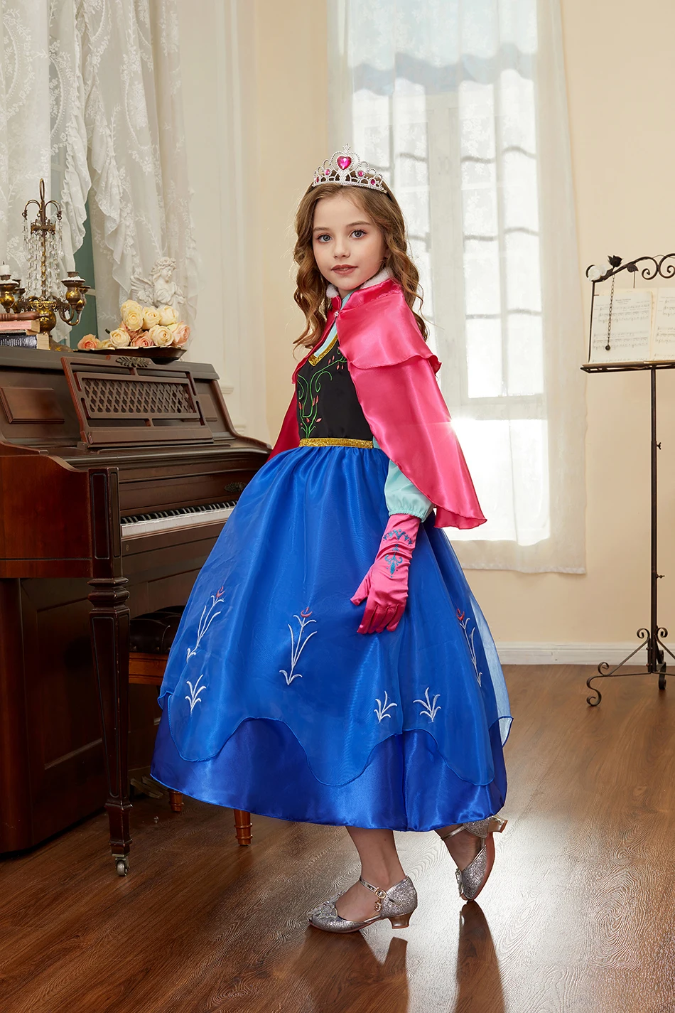 Kids Anna Cosplay Clothing Little Girls Christmas Halloween Gown Kids Party Red Cloak Costume Dance Long Sleeve Princess Dresses
