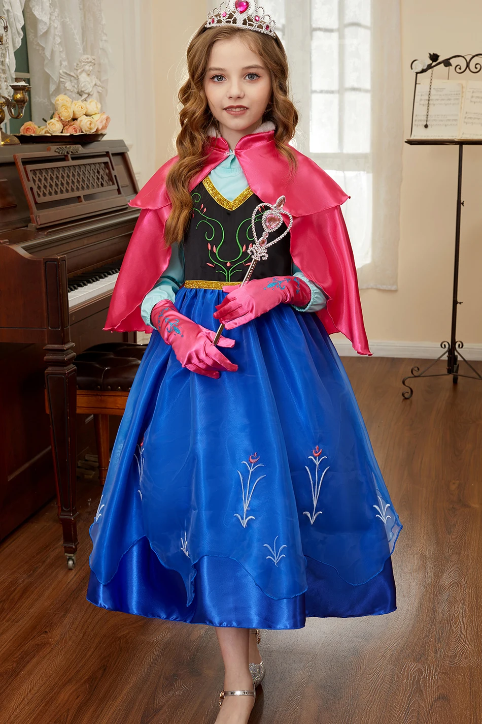 Kids Anna Cosplay Clothing Little Girls Christmas Halloween Gown Kids Party Red Cloak Costume Dance Long Sleeve Princess Dresses