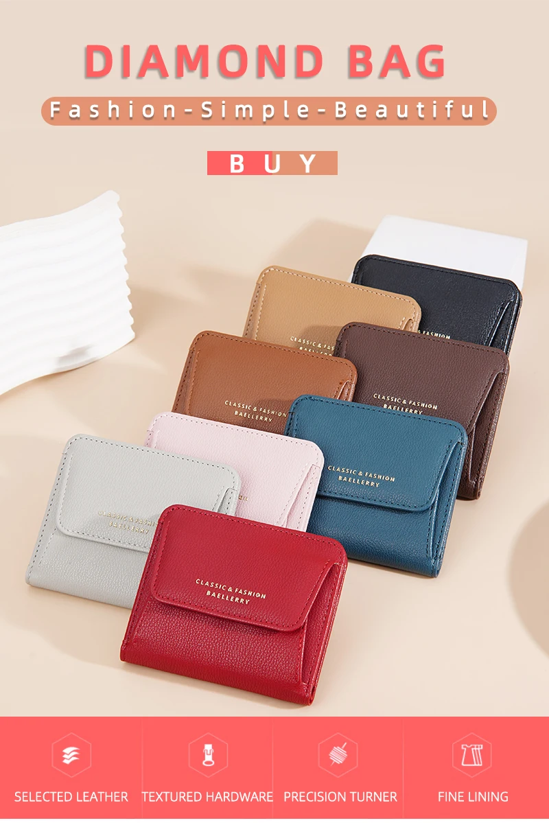 Fashionable Mini Women Wallet Name Engraving High-Quality Card Holder Simple Short Female Coin Pocket