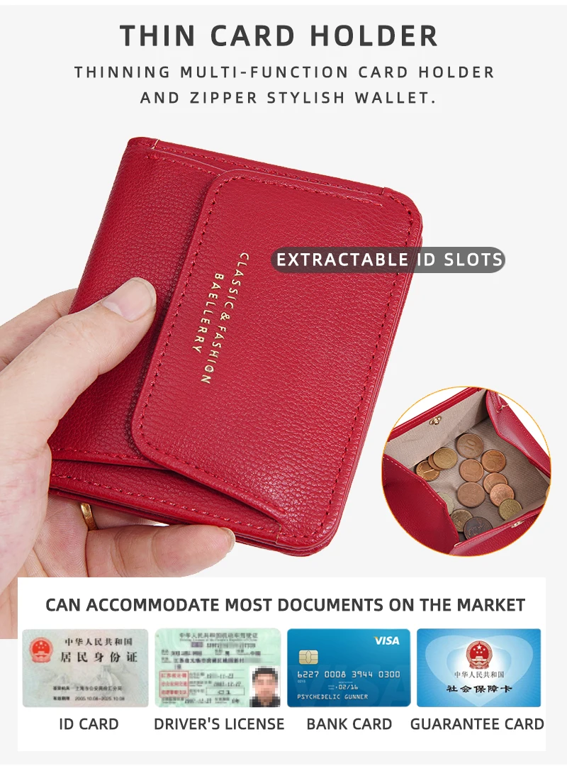 Fashionable Mini Women Wallet Name Engraving High-Quality Card Holder Simple Short Female Coin Pocket