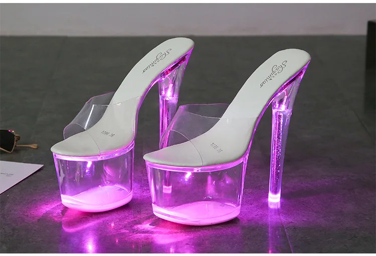 Women's 17cm High Heel Shoes (Size 34-43) - Transparent Glowing Sandals, Nightclub/Runway Pole Dance Shoes with Crystal Sole