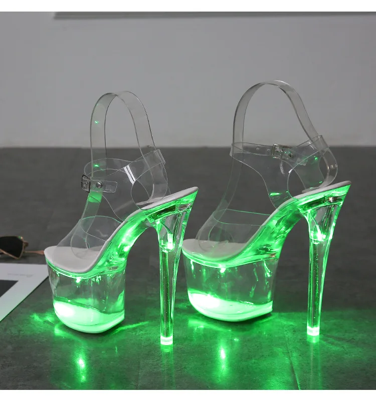 Women's 17cm High Heel Shoes (Size 34-43) - Transparent Glowing Sandals, Nightclub/Runway Pole Dance Shoes with Crystal Sole