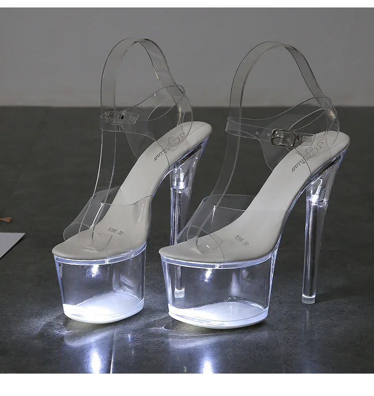 Women's 17cm High Heel Shoes (Size 34-43) - Transparent Glowing Sandals, Nightclub/Runway Pole Dance Shoes with Crystal Sole