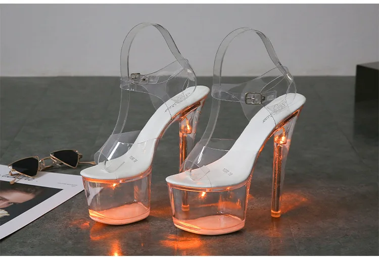 Women's 17cm High Heel Shoes (Size 34-43) - Transparent Glowing Sandals, Nightclub/Runway Pole Dance Shoes with Crystal Sole