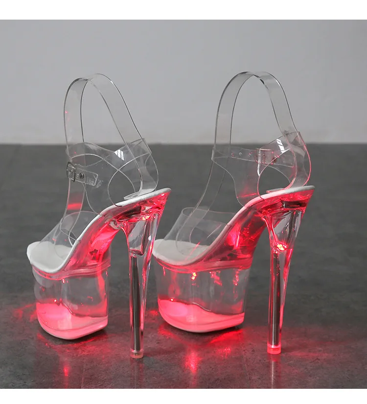Women's 17cm High Heel Shoes (Size 34-43) - Transparent Glowing Sandals, Nightclub/Runway Pole Dance Shoes with Crystal Sole