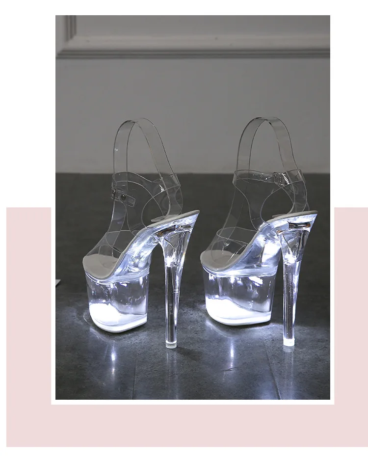 Women's 17cm High Heel Shoes (Size 34-43) - Transparent Glowing Sandals, Nightclub/Runway Pole Dance Shoes with Crystal Sole