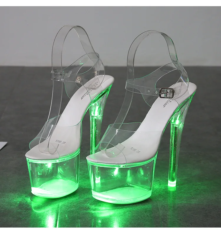 Women's 17cm High Heel Shoes (Size 34-43) - Transparent Glowing Sandals, Nightclub/Runway Pole Dance Shoes with Crystal Sole