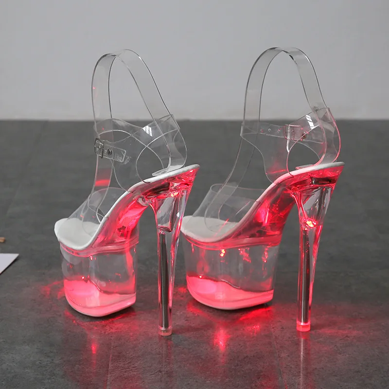 Women's 17cm High Heel Shoes (Size 34-43) - Transparent Glowing Sandals, Nightclub/Runway Pole Dance Shoes with Crystal Sole