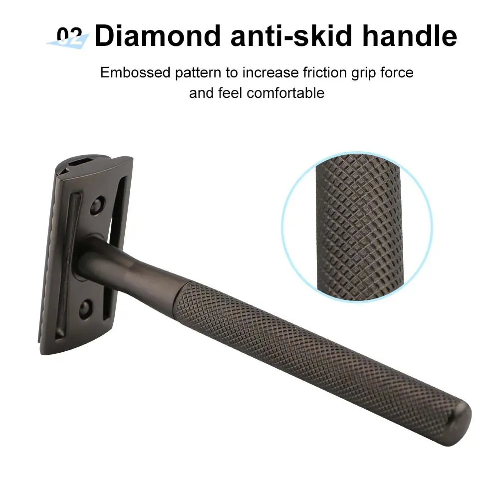 Metal Men's Manual Shaver Hand Razor with Blade Holder Metal Double Layer Blade Enclosed Cutter Head for Smooth Shaving