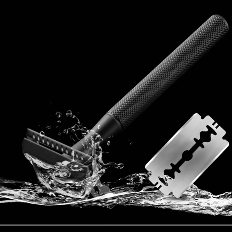 Metal Men's Manual Shaver Hand Razor with Blade Holder Metal Double Layer Blade Enclosed Cutter Head for Smooth Shaving