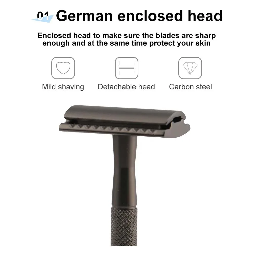 Metal Men's Manual Shaver Hand Razor with Blade Holder Metal Double Layer Blade Enclosed Cutter Head for Smooth Shaving