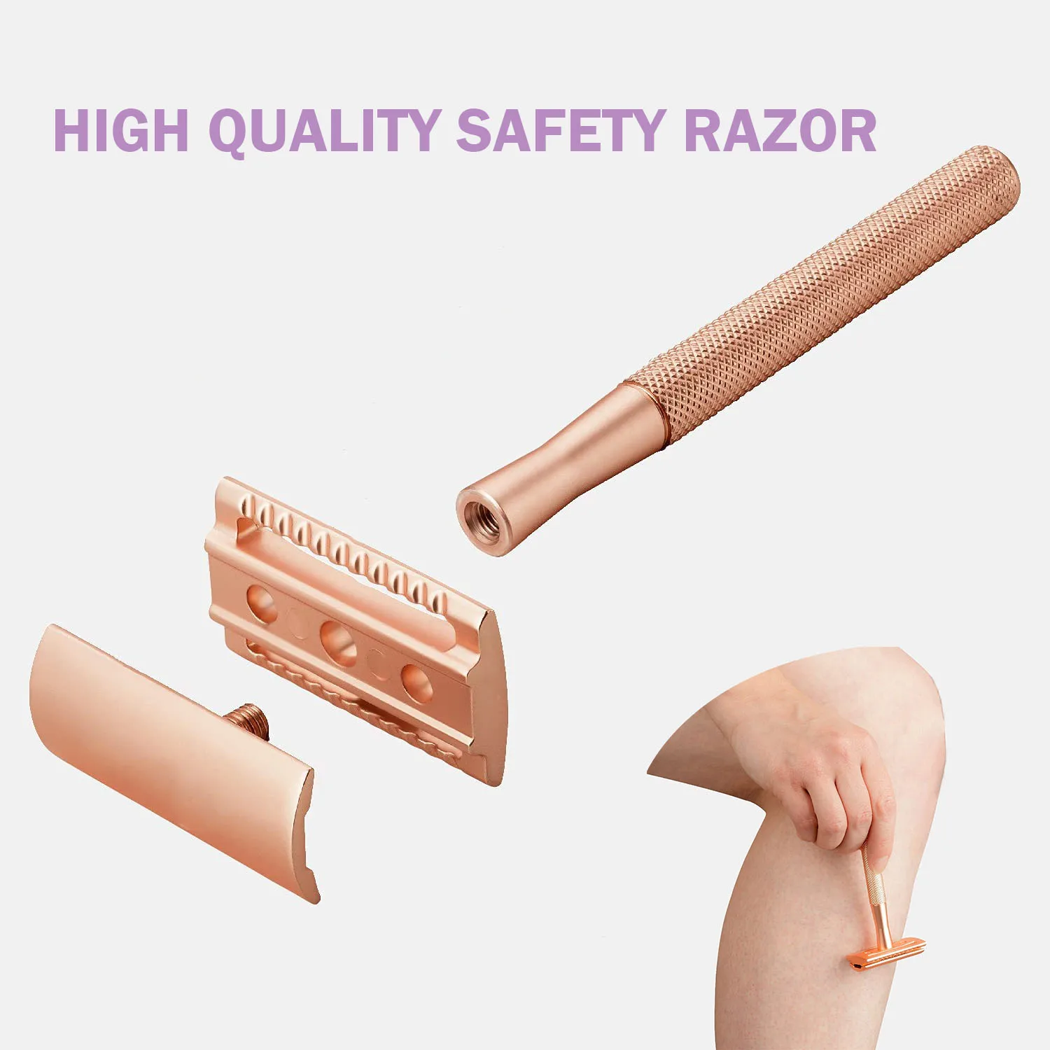 Metal Men's Manual Shaver Hand Razor with Blade Holder Metal Double Layer Blade Enclosed Cutter Head for Smooth Shaving