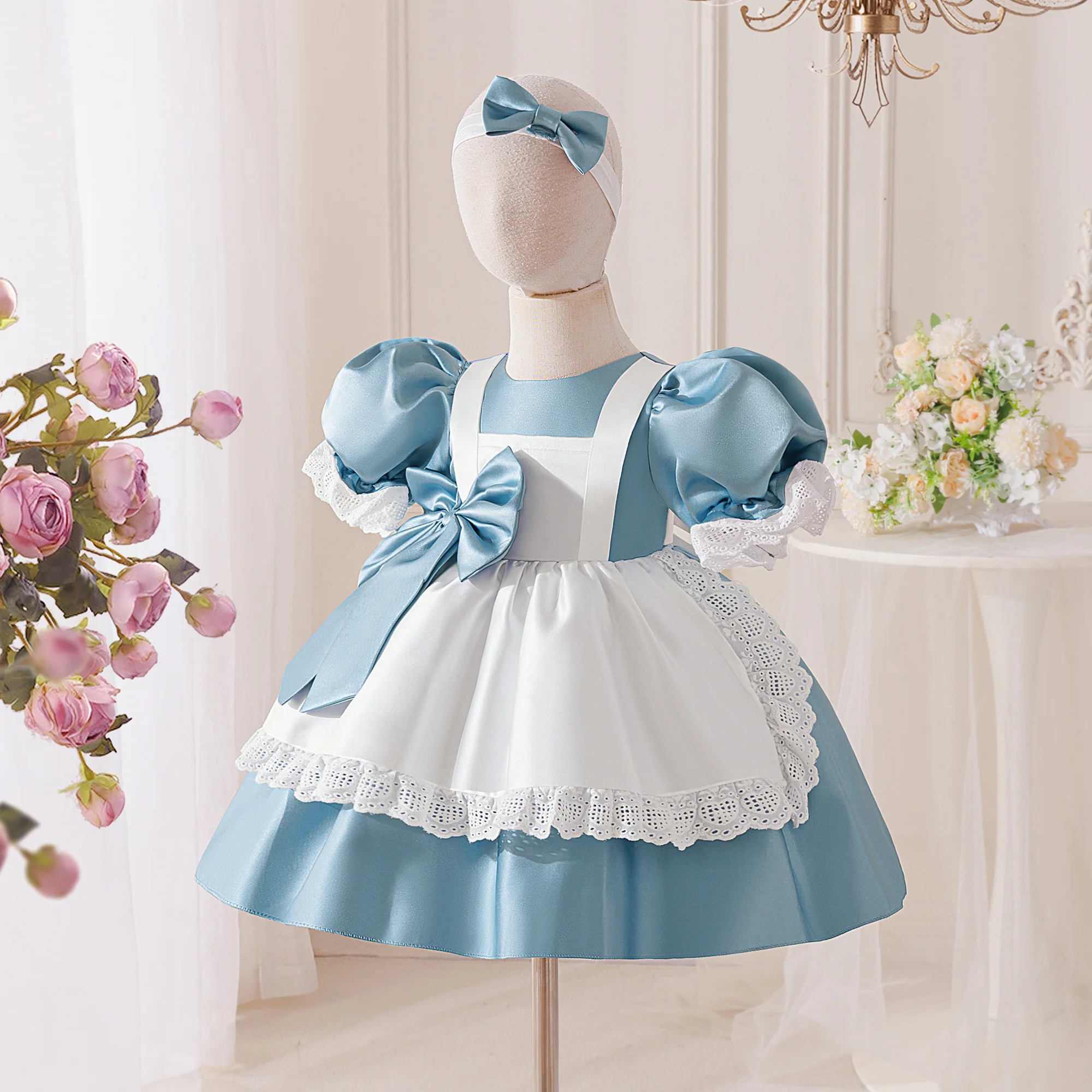 Wonderland Alice Maids Princess Girls Dress Lolita Alices Cartoon Bow Wedding Party Birthday Prom Dresses Girl Halloween Costume