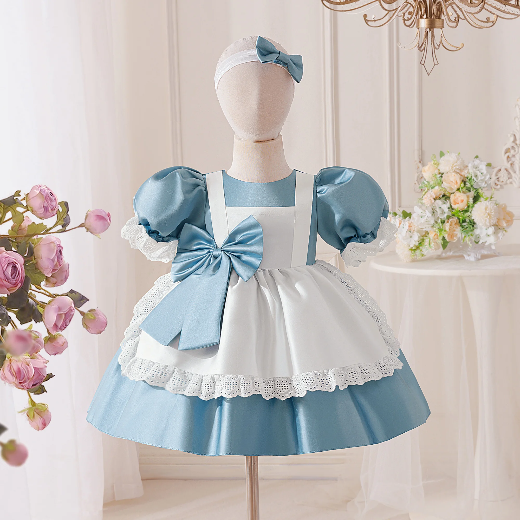 Wonderland Alice Maids Princess Girls Dress Lolita Alices Cartoon Bow Wedding Party Birthday Prom Dresses Girl Halloween Costume