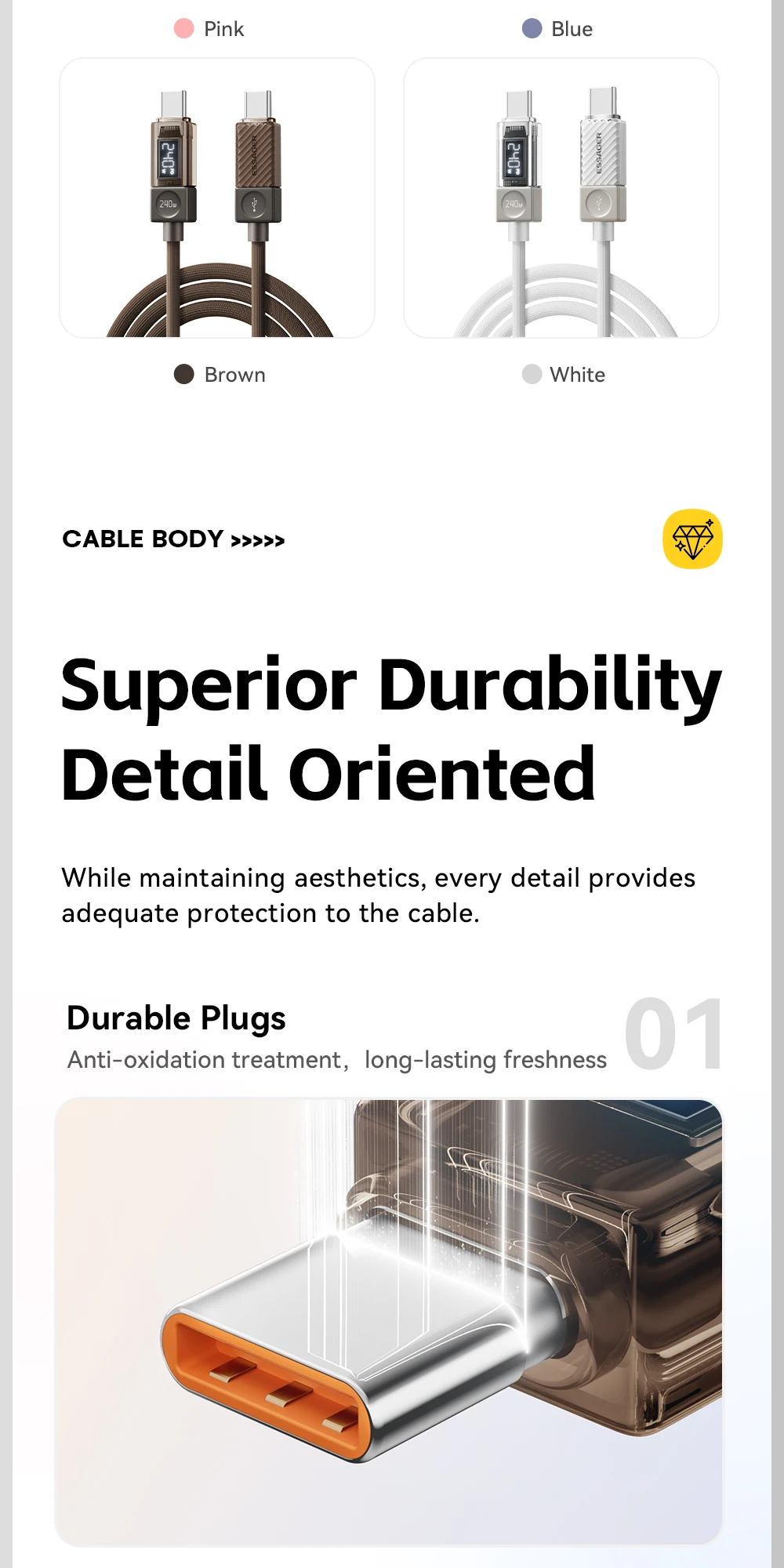 Essager 240W USB C Cable for iPhone 18 17 16 Plus Pro Max Macbook iPad Supercharge Fast Charger Type C Cable for Xiaomi Samsung