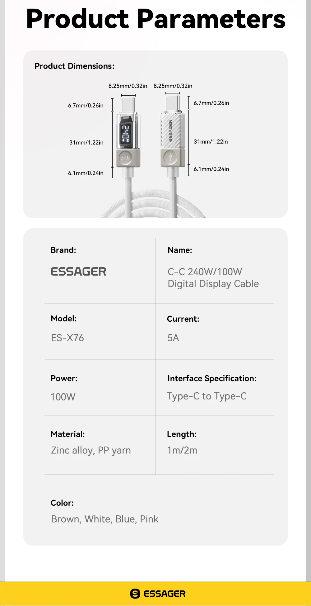 Essager 240W USB C Cable for iPhone 18 17 16 Plus Pro Max Macbook iPad Supercharge Fast Charger Type C Cable for Xiaomi Samsung