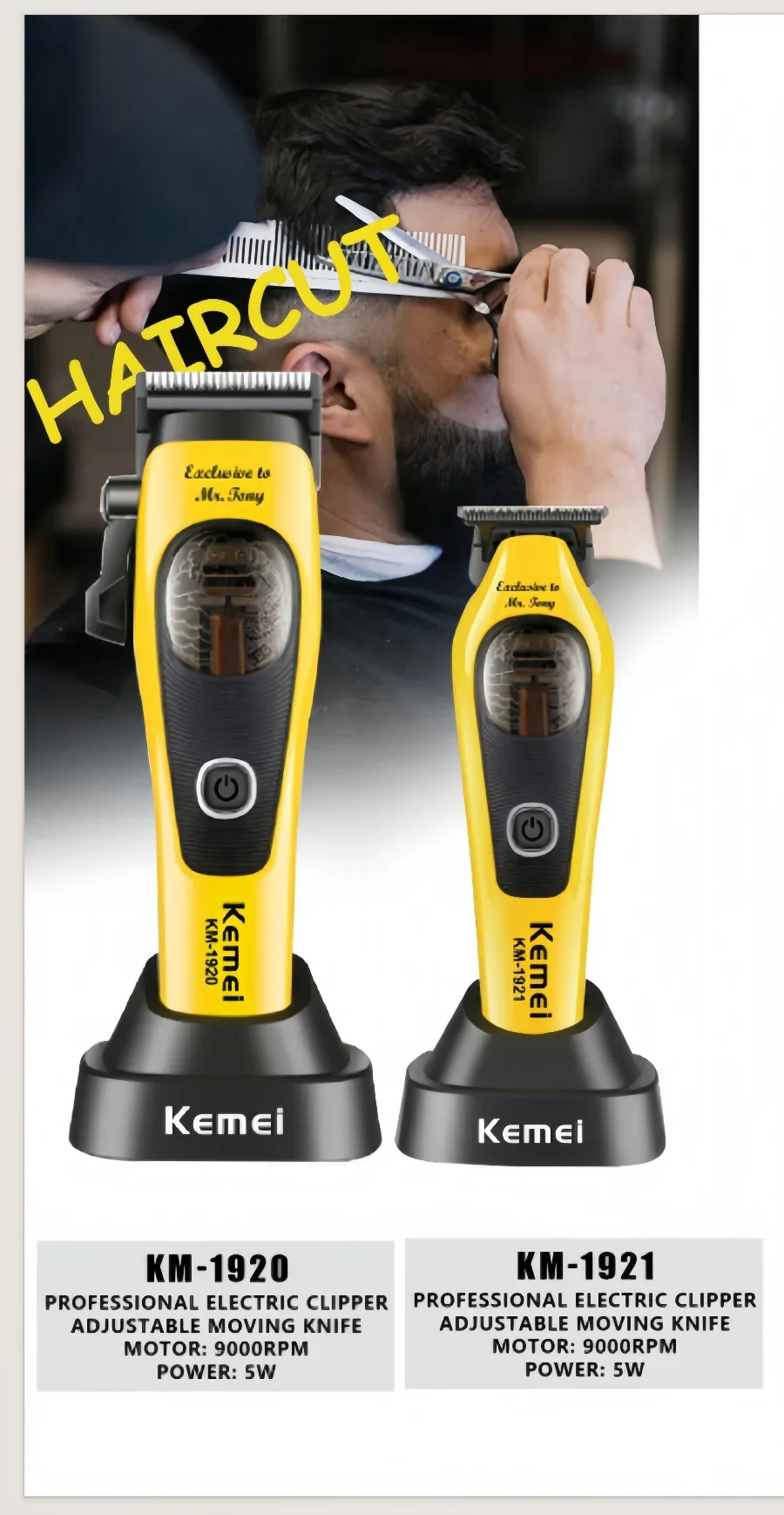 Kemei 1920 1921 Electric Hair Trimmer 9000RPM Professional Hair Clippers Barber Vector Motor Finish Hair Cutting Machine for Men