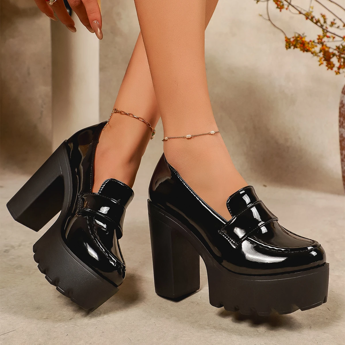 Women Platform Pumps Round Toe Casual High Heels Shoes for Women Elegant Outdoor Comfortable Anti-slip Shoes Zapatos De Mujer