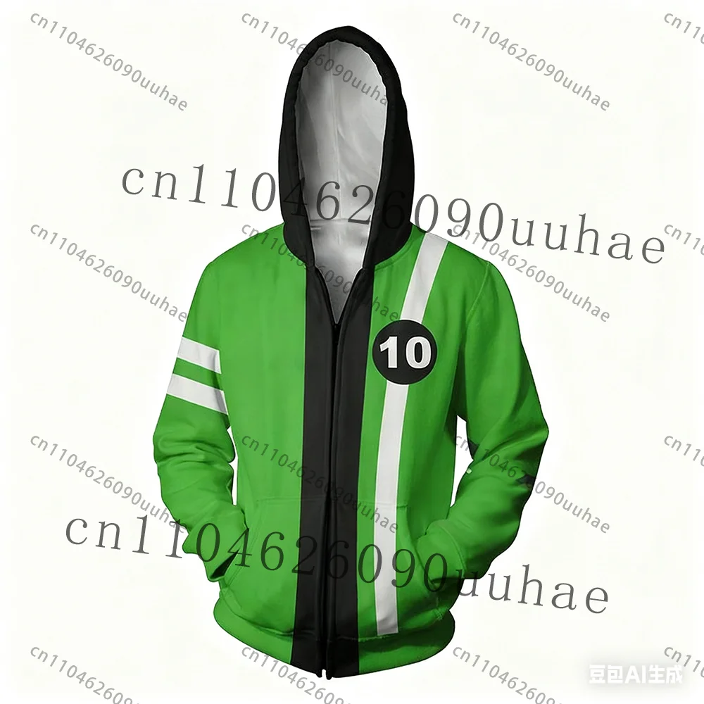 New Anime Omnitrix Ben10 Cosplay Hoodie Pullover Ben Tennyson Print Kid Cartoon Hoodie Fall Winter Casual Harajuku Zipper Hoodie