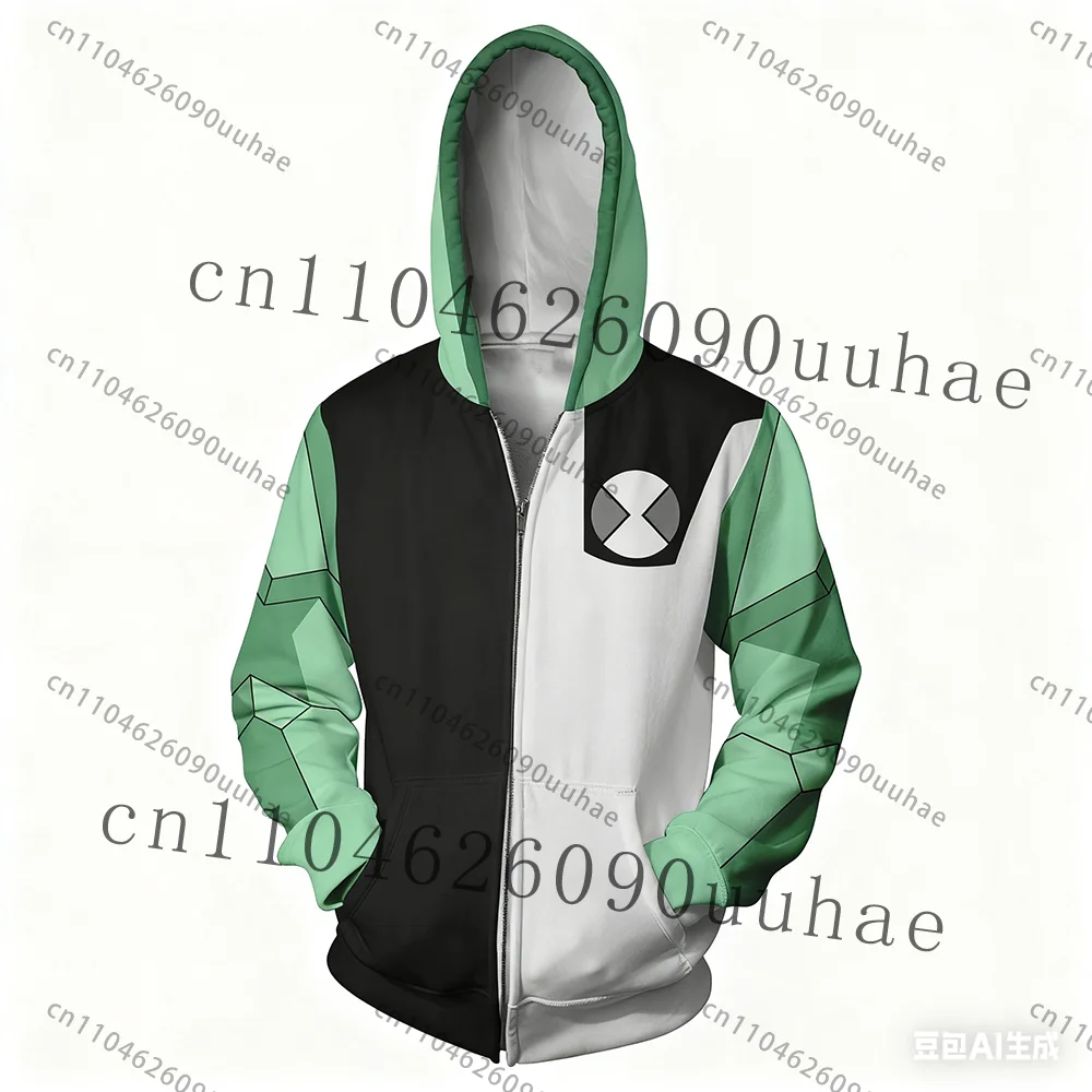 New Anime Omnitrix Ben10 Cosplay Hoodie Pullover Ben Tennyson Print Kid Cartoon Hoodie Fall Winter Casual Harajuku Zipper Hoodie